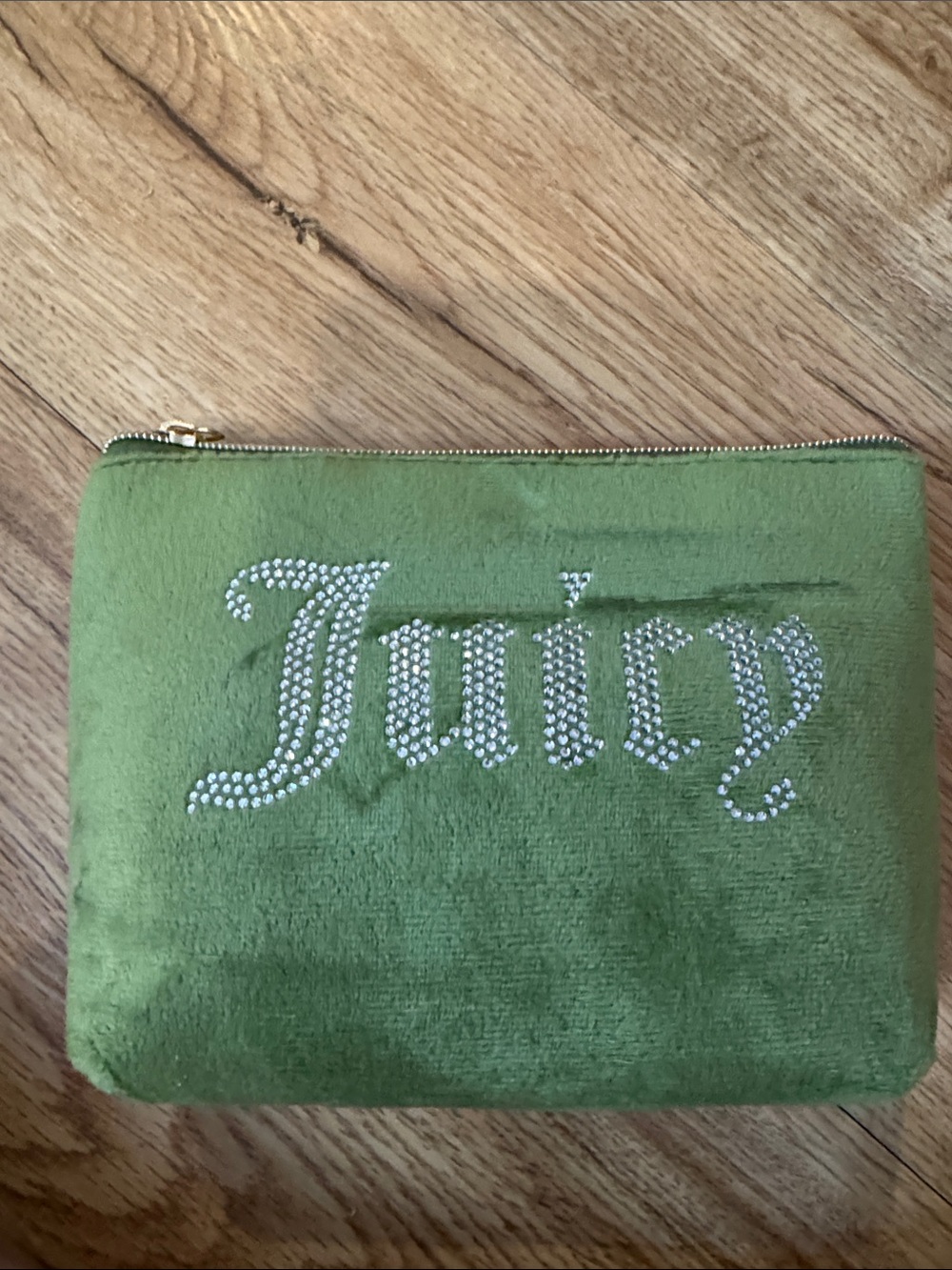 Juicy Couture Green Velvet Pouch with Crystal Logo - Makeup Bag